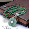 Green Jade Lotus Necklace Ethnic Pendant Women Bohemian Jewelry Necklace