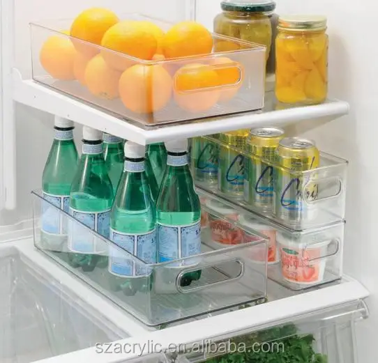 Custom Acrylic Refrigerator And Freezer Storage Organizer Bins For
