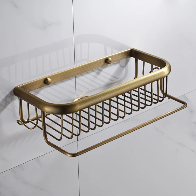 Wall Mount Brass Bathroom Wire Basket Hanging Shower Shelf Bathroom