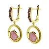 fashion gold plated twisted earrings sterling silver stud earring tourmaline charm garnet drop stone earring