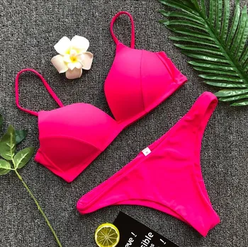 hot pink two piece bathing suit