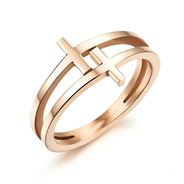 Marlary New Female Jewelry 18 K Rose Gold Plated Latest Gold Ring Designs For Girls Jesus Cross Double Ring