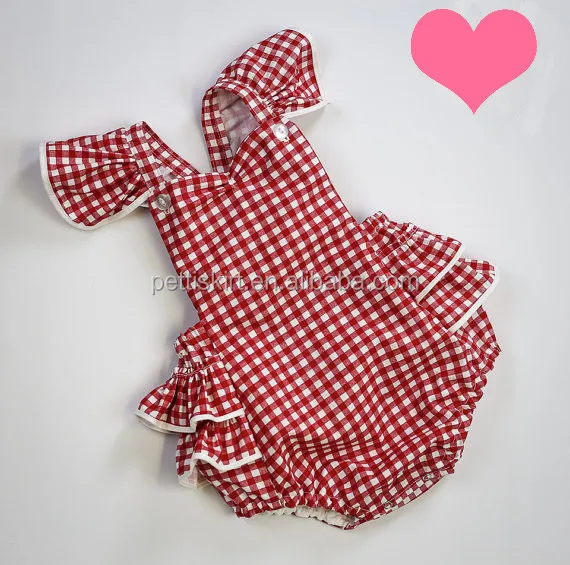 red gingham baby romper