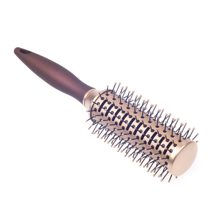 EUREKA 9511CEG-BR Aluminum Barrel Styling Round Hair Brush for All Hair Types Ball-Tip Nylon Pins Anti-Slide Handle Hairbrush