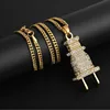 Fashion Hip Hop Plug Pendant Necklace Natural Plating Gold Jewelry Accessories For Men Long Chain Necklace With Rhinestone