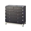 black oak wooden and nickel finish stainless steel multi drawer chest of drawers