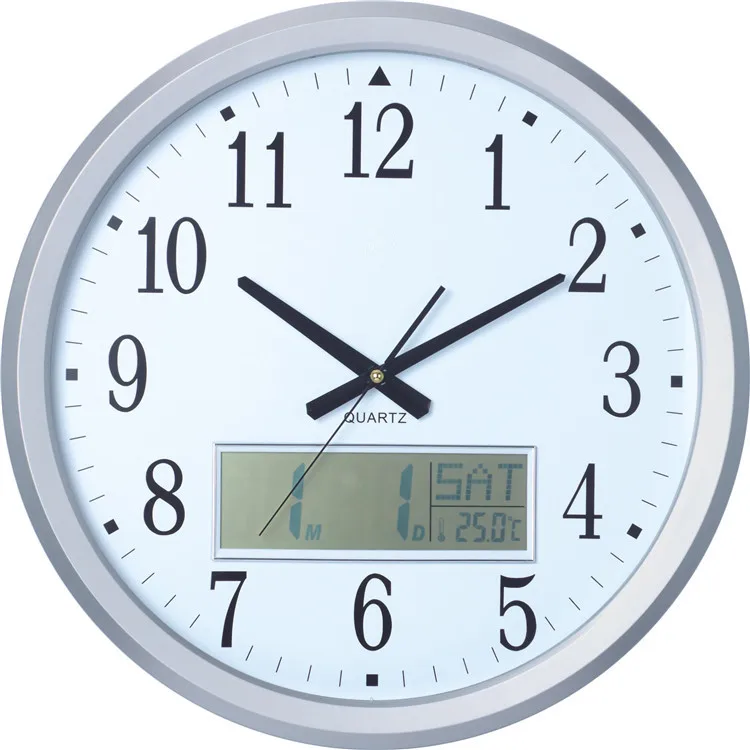 Analog Wall Clock With Lcd Date & Day Calendar Buy Wall Clocks With