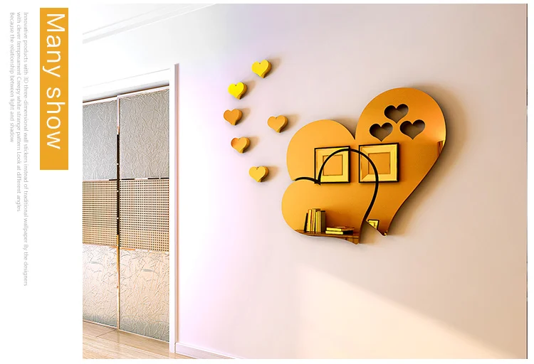 hot sale love heart Fashion adhesive removable sticker Customize heart shape 3d acrylic wall sticker
