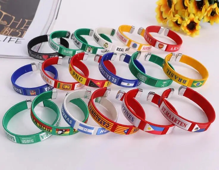 Custom Country Flag Logo Thread Woven Bracelets Football Team Logo