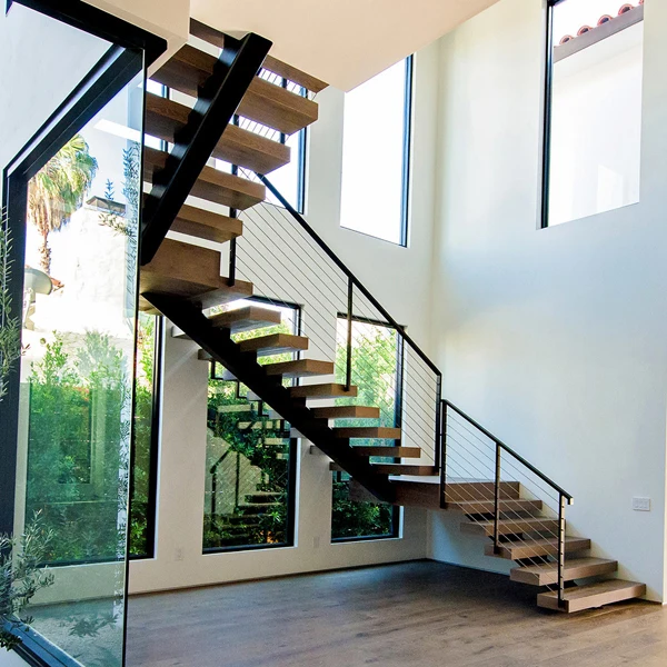 Mono stringer prefab steel wood staircase for house project