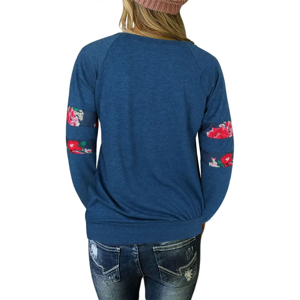 Blue With Print Roses Casual Long Sleeve Shirt 44098 main image 1