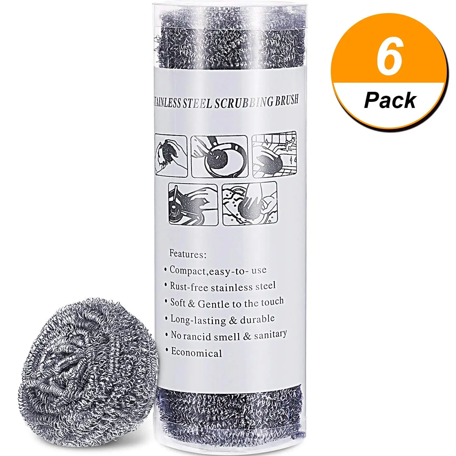 TecUnite 6 Pack Stainless Steel Scourer Metal Sponges Scrubbers Heavy Duty Each 30g