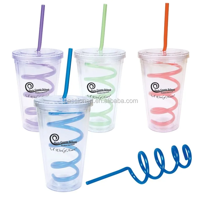 Bpa Free Double Wall Plastic Spiral Straw Tumbler Buy Double Wall