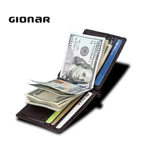 Customized Brand Name Card Holder Money Clip Man Leather Rfid Wallet - 