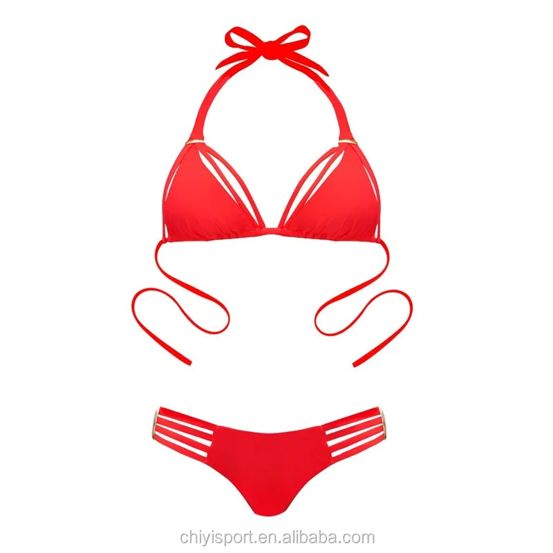 Oem Sexy Lady Swimwear Sexi Open Sporty Ruched Red Strappy Bikini - Buy ...