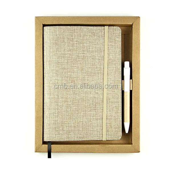 Customized Fabric Notebook And Pen Set With Gift Box Packaging Buy