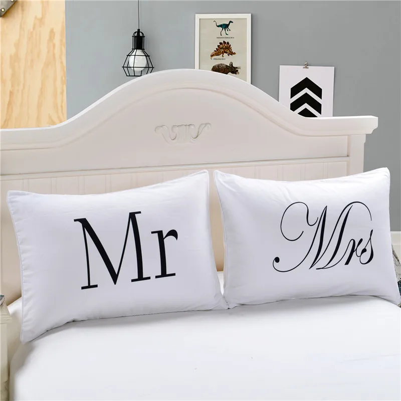 Wholesale Polyester Microfiber Peach Skin White And Black New Latest Mr And Mrs Design Pattern Pillow Case Cover Buy New Design Pillow