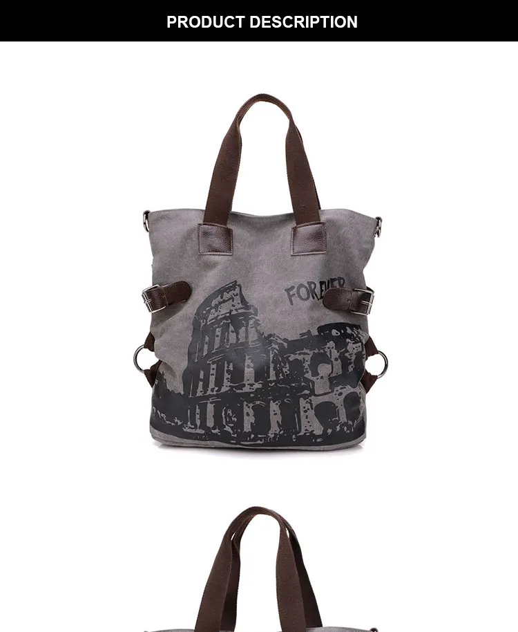Custom  Outdoor Travel Vintage Women Canvas Tote Bag Big Capacity Handbags For Lady