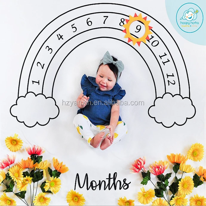 Couverture de bébé en polyester et coton avec tableau de croissance mensuelle Accessoires de photographie pour nouveau-né Couverture de bébé âge 