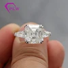 Prong setting emerald cut center moissanite diamond engagement ring with 2pieces of side baguette moissanite