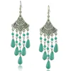 vintage style silver plated alloy fan shape drop turquoise dangle earrings