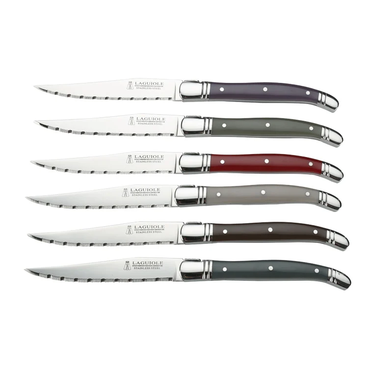 Set Of 6 Laguiole Steak Knives Abs In Assorted Colors Handles Laguiole