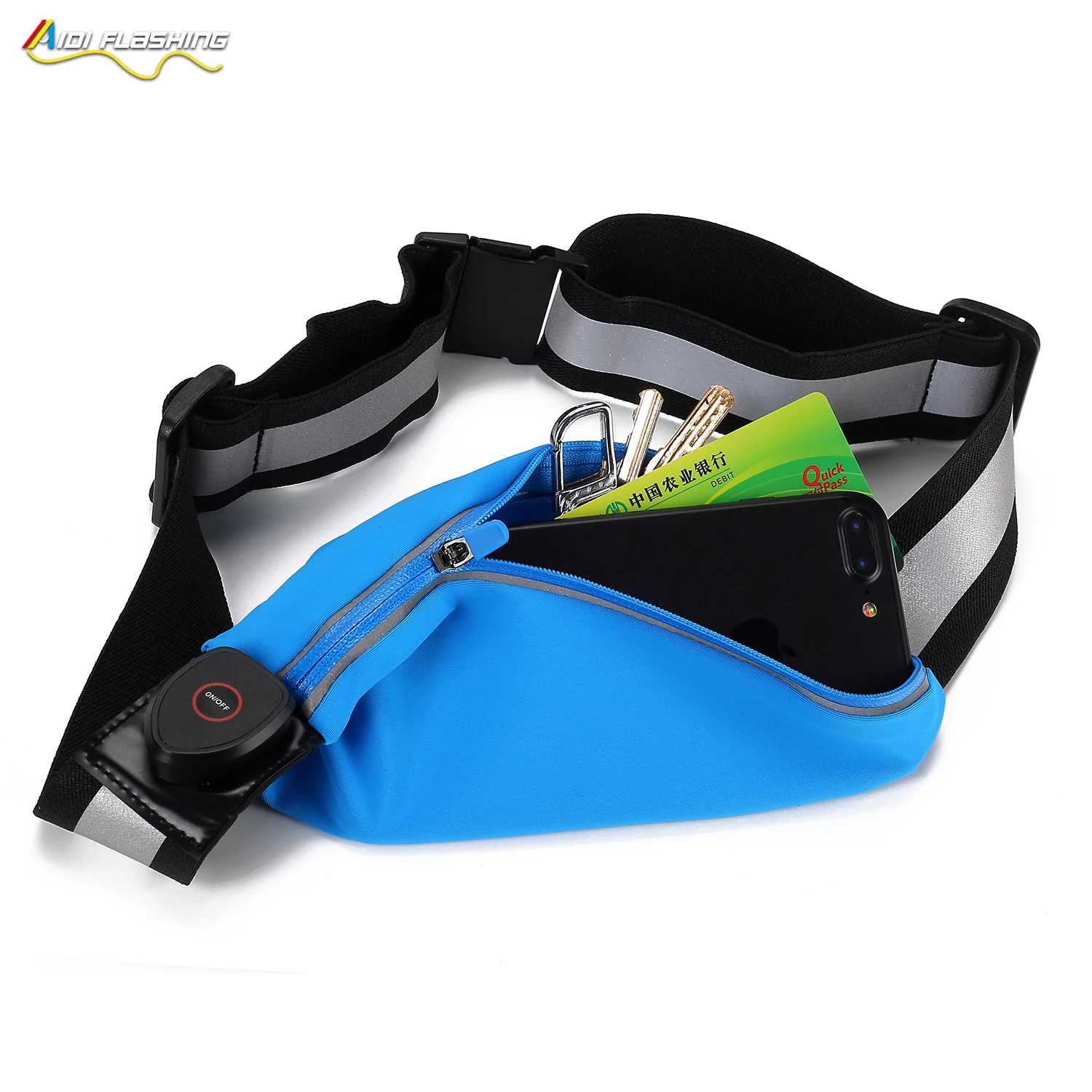 product-AIDI-Hot selling sport waist bag OEM custom logo reflective LED light running belt sport wai-1