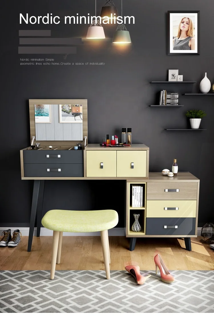 Nordic Style Creative Design Wooden Combinable Dressing Table Dresser