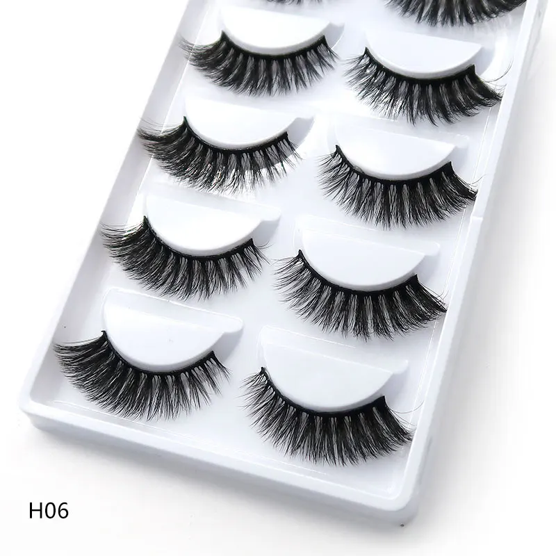 

5 Pairs Easily Apply eyelashes miami lashes private label logo 3d mink individual thick false eyelashes custom faux mink lashes