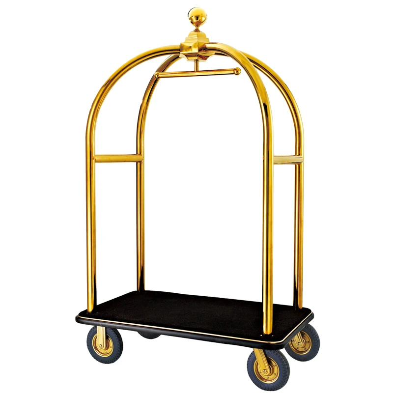 Gold Stainless Steel Decorative Used Hotel Luggage Trolley Carts