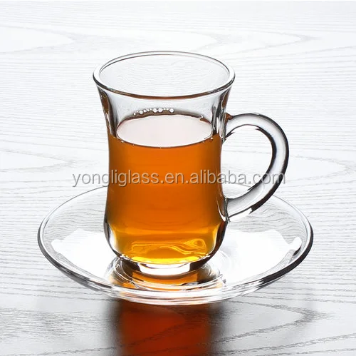 135ml traditional turkish tea glass with handle,elegant glass tea cup with saucer wholesale