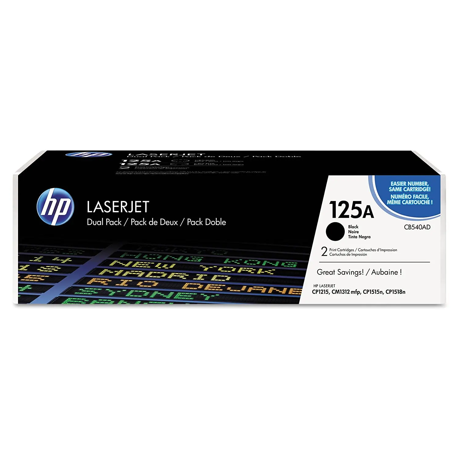 HEWCB540AD - HP 125A (CB540AD) 2-pack Black Original LaserJet Toner Cartridges