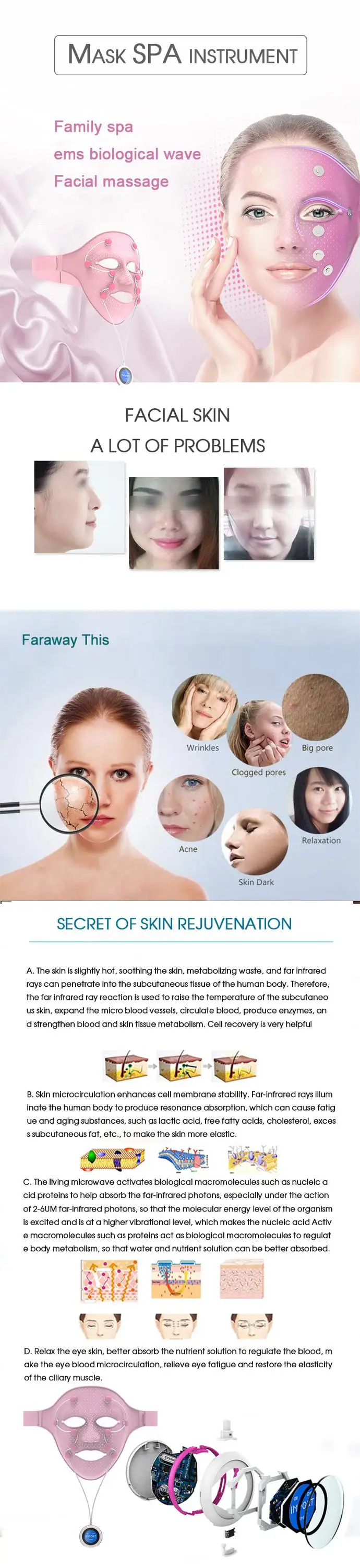 LED Facial Mask Photon Light Therapy Treatment Face Mask Skin Care Rejuvenation Anti Wrinkle Acne Beauty Massager