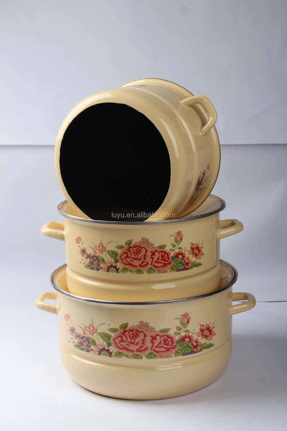 3pcs enamel casserole set cooking pot steamer pot