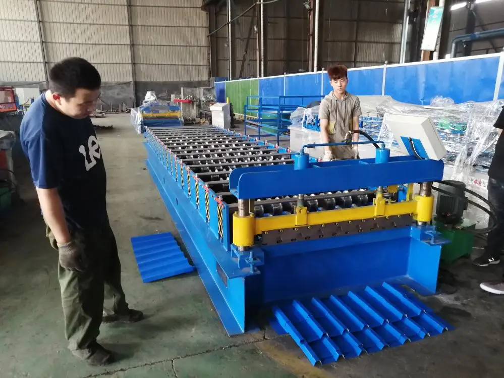 Color steel trapezoidal metal roofing sheet roll forming machine design manufacture