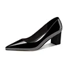 Sexy shallow mouth pointed black high heel mirror patent leather shoes