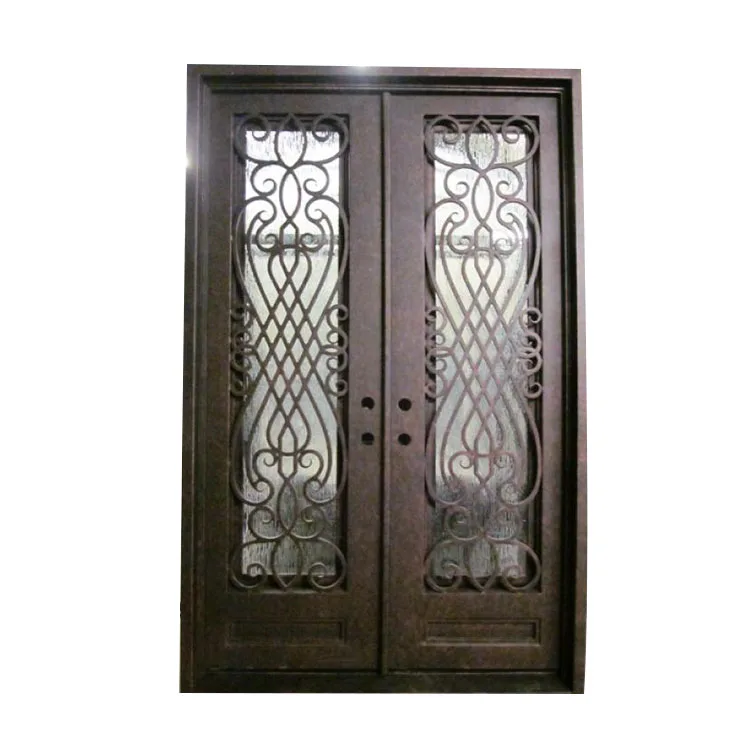 Exterior Wrought Iron Double Entry Patio Square Doors Front Iron