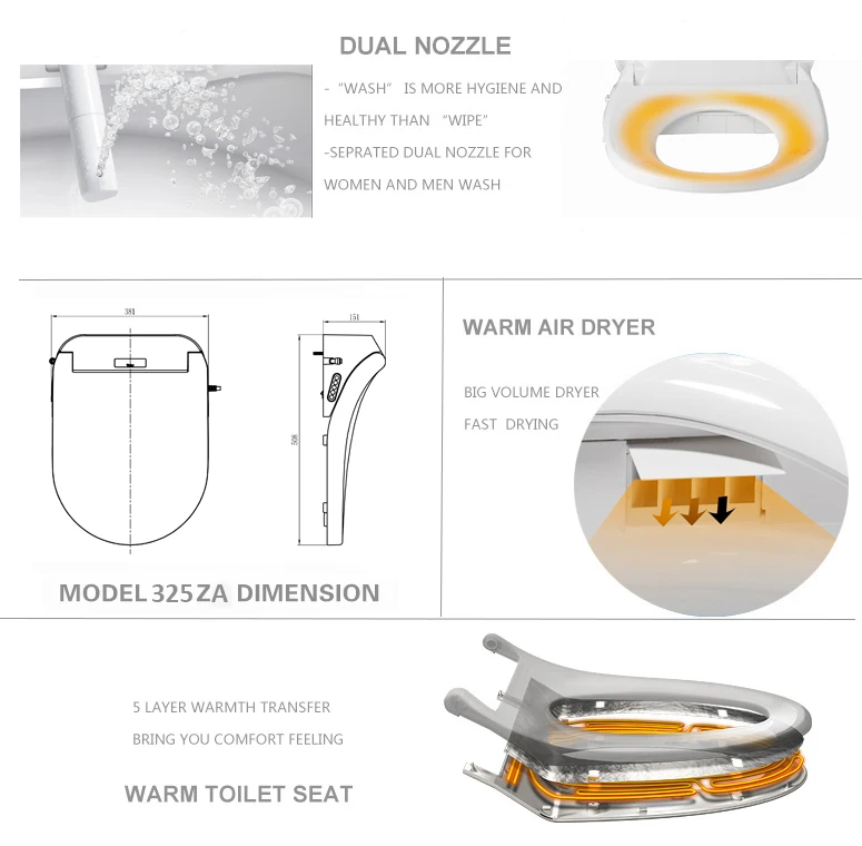 Front Wash Electronic Bidet Toilet Seat Water With Dual Wand - Buy ...