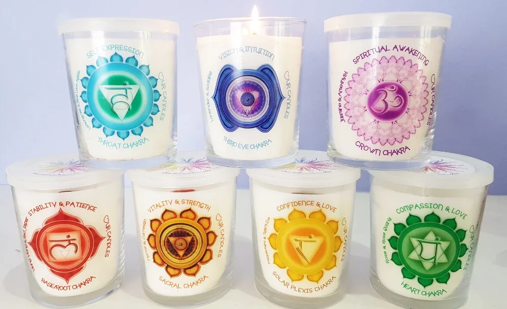 Wholesale 8 Inch Energy Spirit Scented Candles 7 Colors Chakra Rainbow