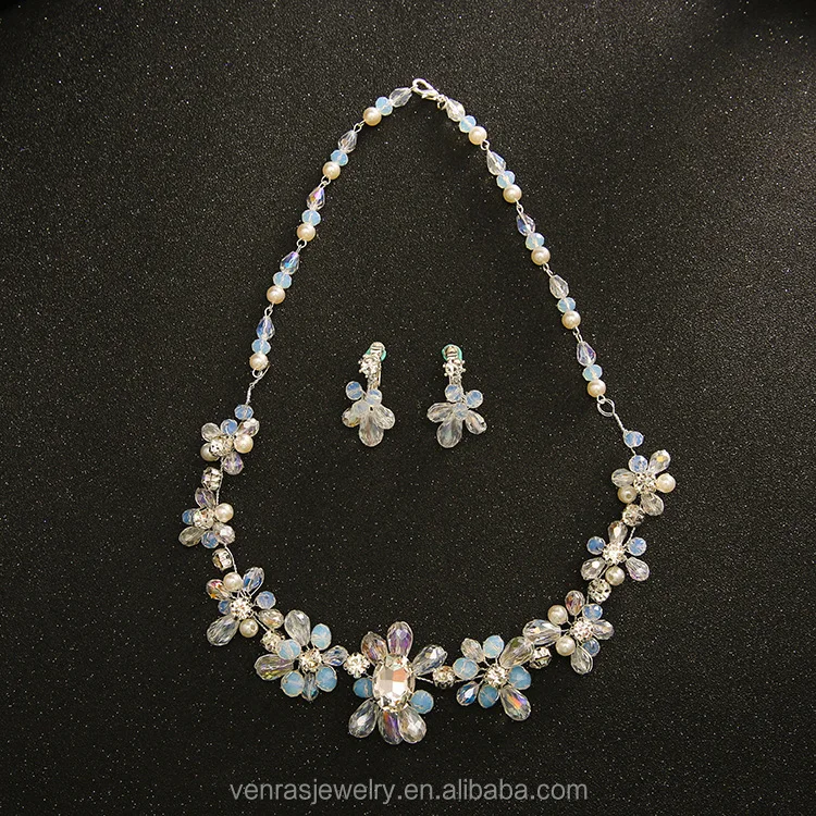 2017 Nuevas Mujeres Nigerianas Moda Hecha A Mano Con Cuentas de Cristal Collar y Pendientes Joyería
