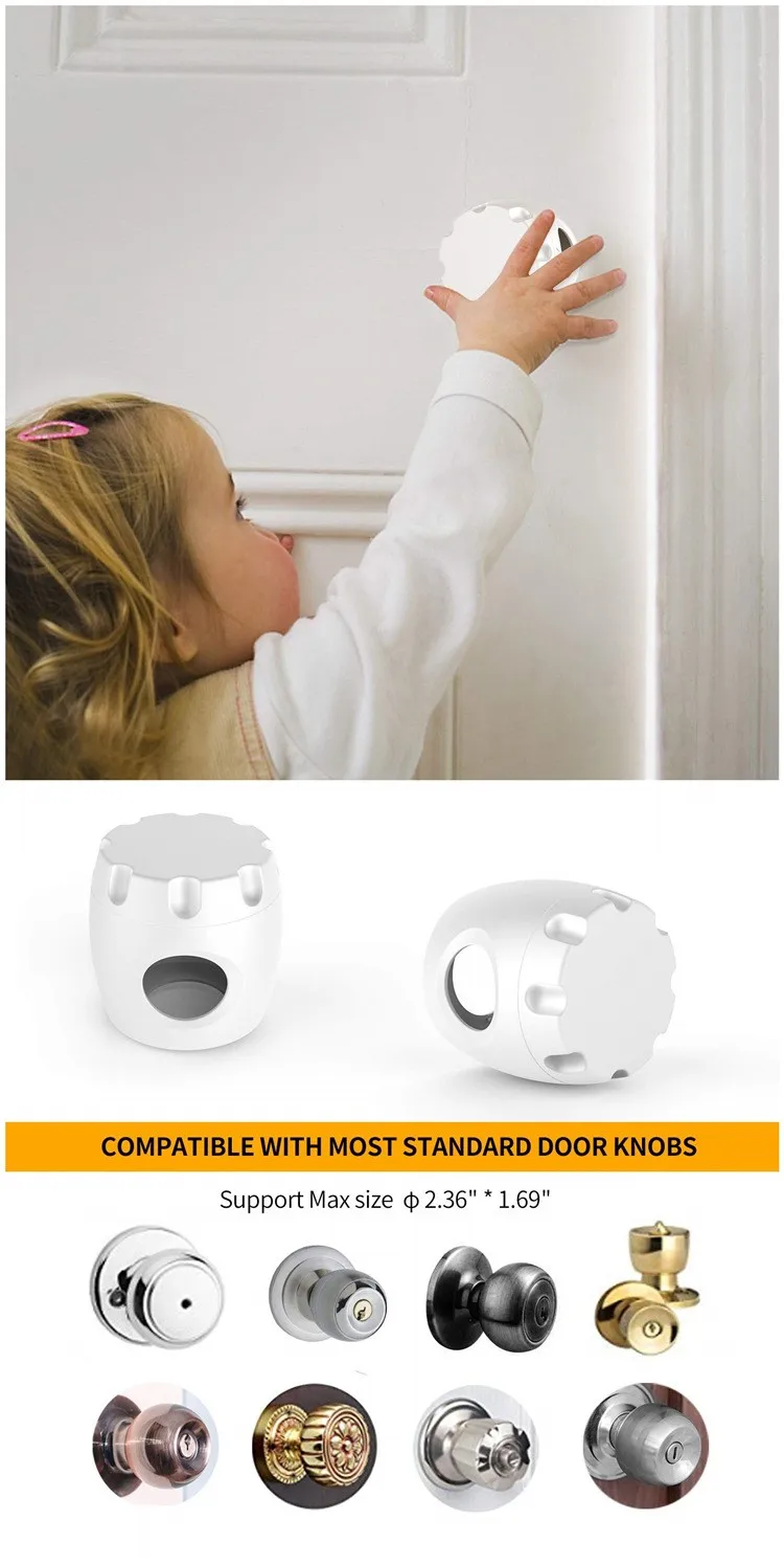 4 Pack Child Safety Door Knob Cover Dual Lock Door Handle Covers For