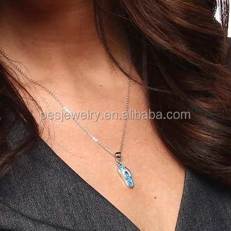 Woman Fashion Silver Jewelry Blue Fire Opal Charm Pendant Necklace Chain HOT