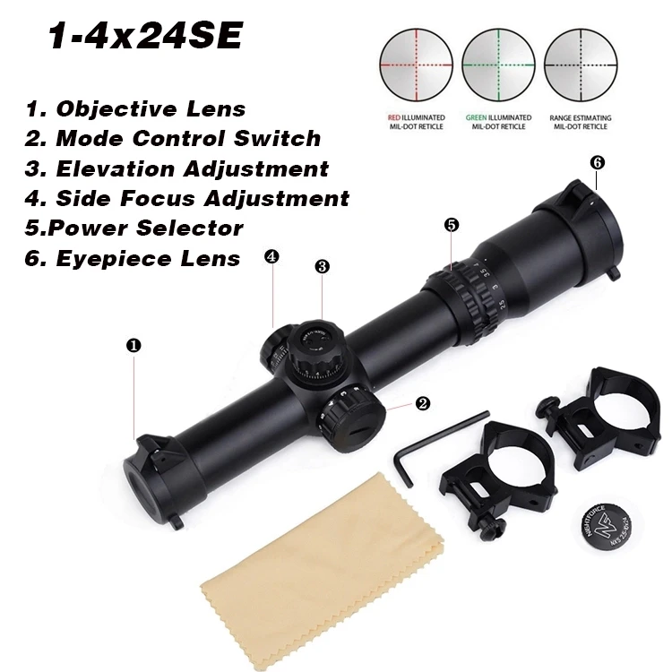 Aim-O 1-4x24SE Tactical Scope Red Green Reticle Dot Sight For Hunting Gun