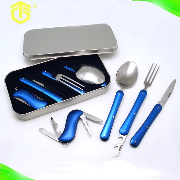 Multifunction Tableware Stainless Steel Portable Outdoor Folding Knife Spoon Fork With Pocket