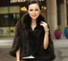 China factory wholesale knitted mink fur poncho with fox fur trim
