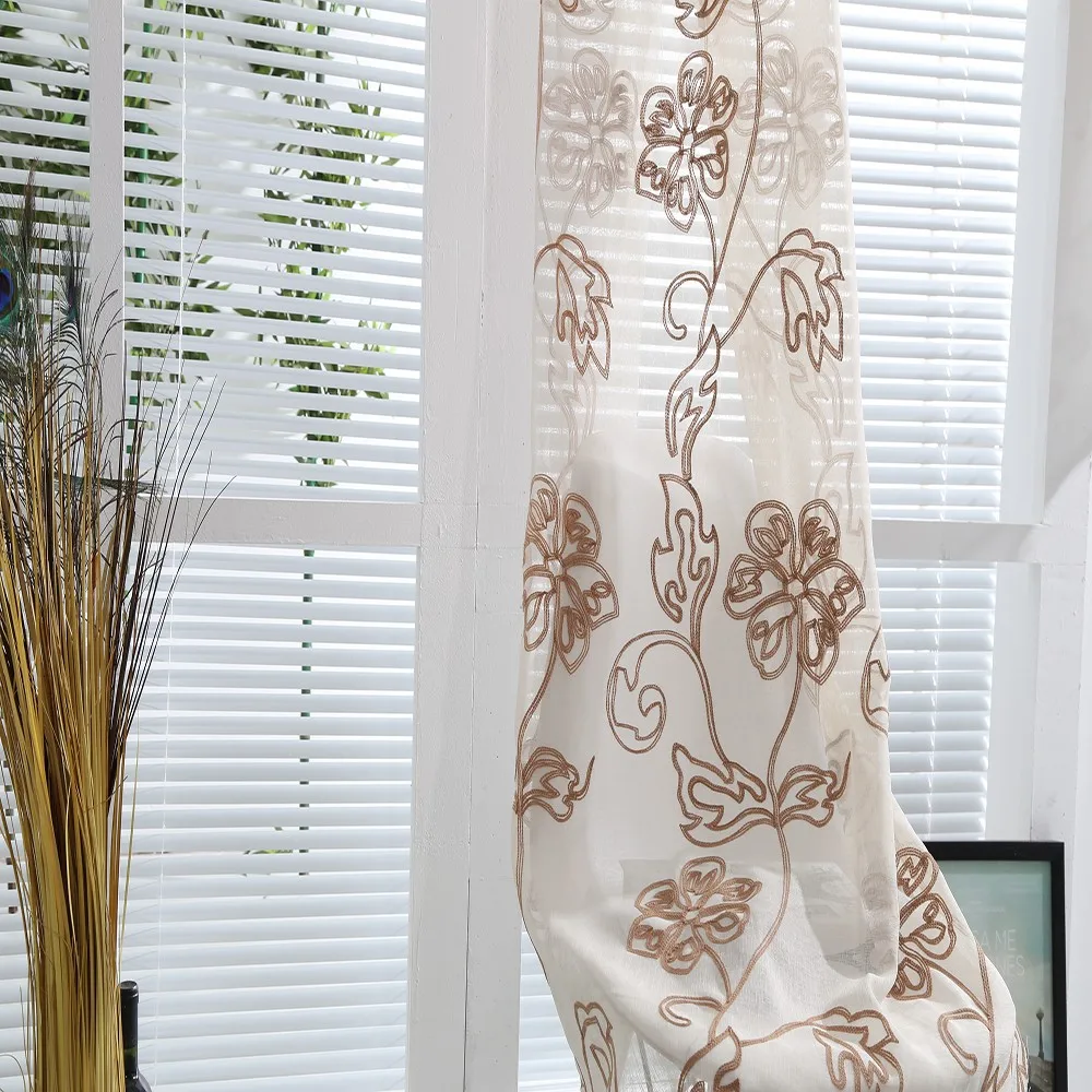 Free Sample Offered Country Style Embroidered Living Room Curtains