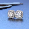 Square Zircon Plated 925 Sterling Silver/Brass Stud Earrings
