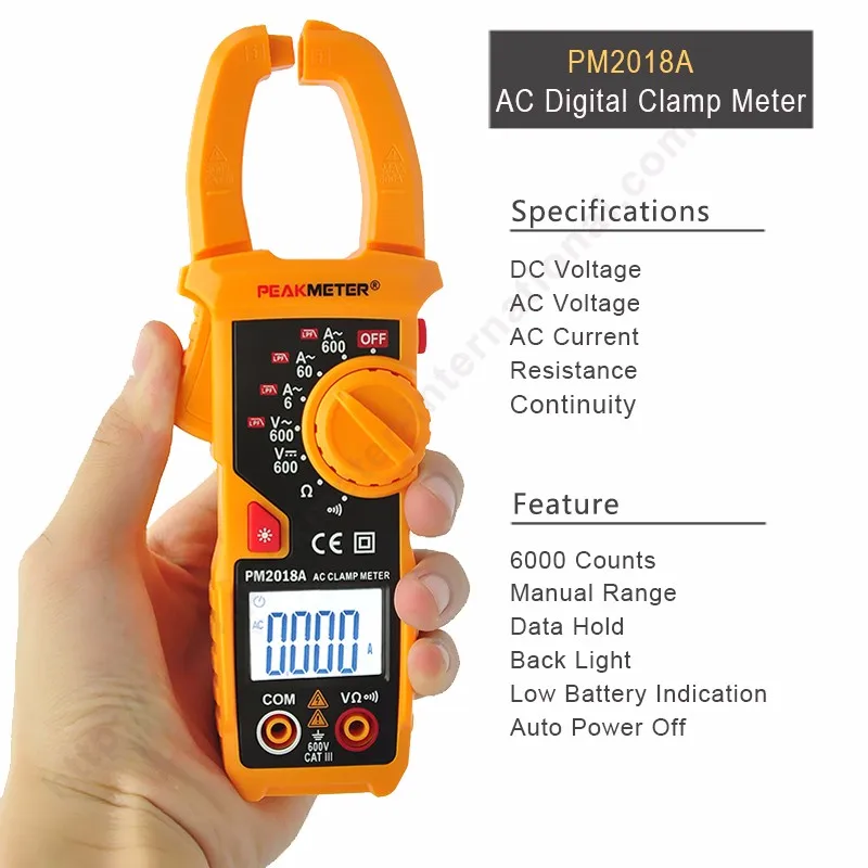 Peakmeter Manual Range 6000 Counts 600a Ac Digital Clamp Ampermeter