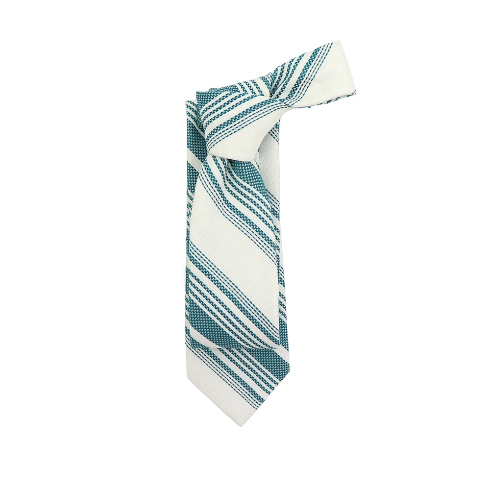 Formal-Brand New Green White Stripe Silk Blend Men’s Tie