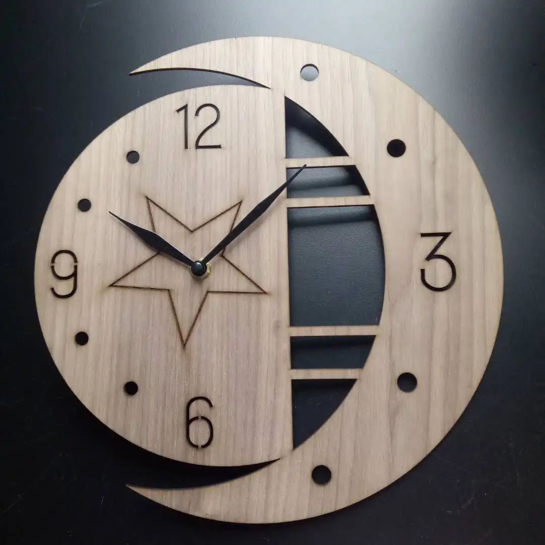 Creative Moon Mdf Design Wall Clock For Kids Room Decoration - Buy Wood
